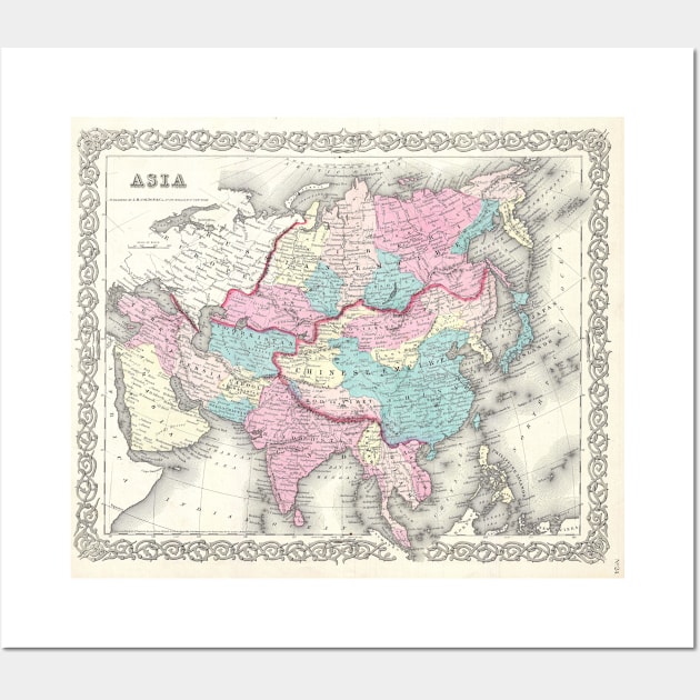 Vintage Map of Asia (1855) Wall Art by Bravuramedia